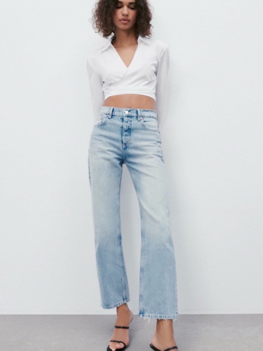 Zara Light Blue High-Rise Straight-Leg Jeans